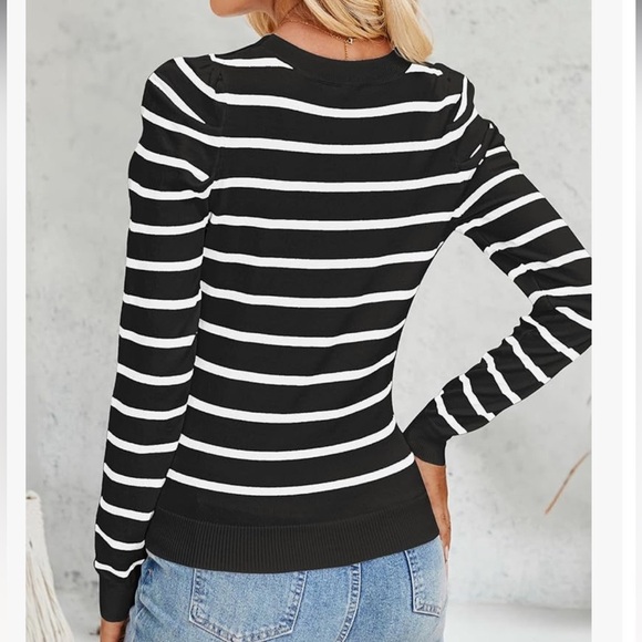 ZESICA Striped Puff Long Sleeve Sz M Fall Crewneck Ribbed Knit Casual Pullover - Picture 4 of 7